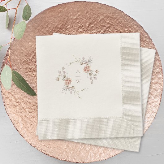 Blush Floral Monogram Wedding Napkins Servet
