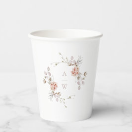 Blush Floral Monogram Wedding Paper Cup Papieren Bekers