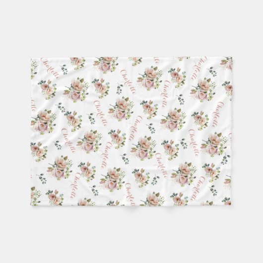 Blush Floral Monogrammed Fleece Blanket (Voorkant (Horizontaal))