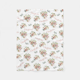 Blush Floral Monogrammed Fleece Blanket Deken