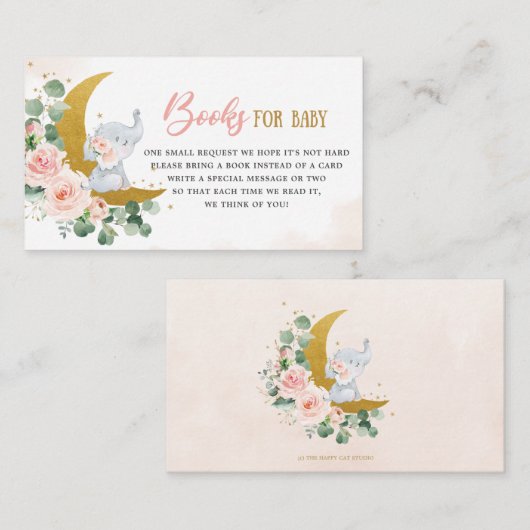 Blush Floral Moon Elephant Shower Books for Baby Informatiekaartje (Voorkant / Achterkant)