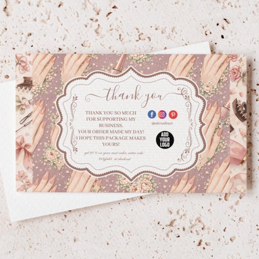 Blush Floral Nail Technician Business Bedankkaart