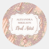 Blush Floral Nail Technician Business Ronde Sticker (Voorkant)