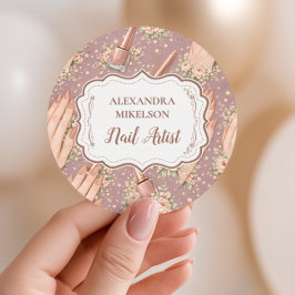 Blush Floral Nail Technician Business Ronde Sticker