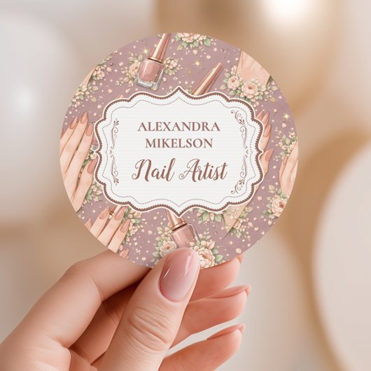 Blush Floral Nail Technician Business Ronde Sticker