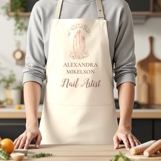 Blush Floral Nail Technician Business Schort