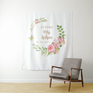 Blush Floral Name Vrijgezellenfeest Photo Backdrop Wandkleed