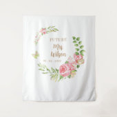 Blush Floral Name Vrijgezellenfeest Photo Backdrop Wandkleed (Voorkant)