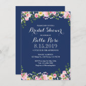 Blush Floral Navy Blue Vrijgezellenfeest Invite Kaart (Voorkant / Achterkant)