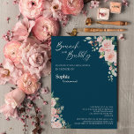 Blush Floral Navy Bridal Brunch en Bubble Kaart<br><div class="desc">Deze bloedige bridale bridale brunch en brute uitnodigingsontwerp kenmerkt prachtige, klassieke, klassieke achtergronden van pastelroze en marineblauw met eenvoudige moderne typografie en elegante kalligrafie om een geavanceerde toon aan te geven voor elke stijl van gebeurtenissen. Elk product is voorzien van prachtige blush roze rozen en perzik en ivoor hydrangeas, die...</div>