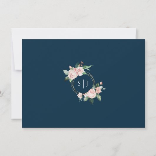 Blush Floral Navy Flat Save the Date Kaart (Achterkant)