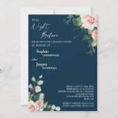 Blush Floral Navy nacht voor repetitie diner Kaart (Voorkant)
