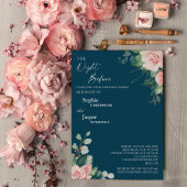 Blush Floral Navy nacht voor repetitie diner Kaart