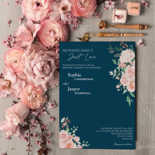 Blush Floral Navy Niets Fancy gewoon Love Wedding Kaart