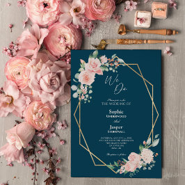 Blush Floral Navy Simple We Weddenschap Kaart