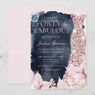 Blush Floral Navy Splash Gown 40e Verjaardagsfeest Kaart