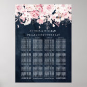 Blush Floral & Navy Table Wedding Seating Chart Poster (Voorkant)