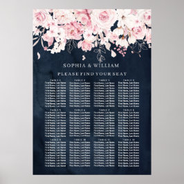 Blush Floral & Navy Table Wedding Seating Chart Poster