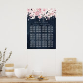 Blush Floral & Navy Table Wedding Seating Chart Poster (Keuken)