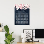 Blush Floral & Navy Table Wedding Seating Chart Poster (Thuiskantoor)