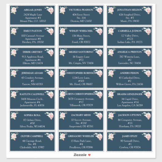 Blush Floral Navy Weddenschap adresetiketten Sticker (Vel)