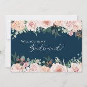 Blush Floral Navy Weddenschap Bridesmaid Voorstel Kaart (Voorkant)