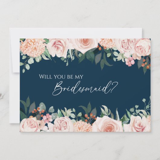 Blush Floral Navy Weddenschap Bridesmaid Voorstel Kaart (Voorkant)