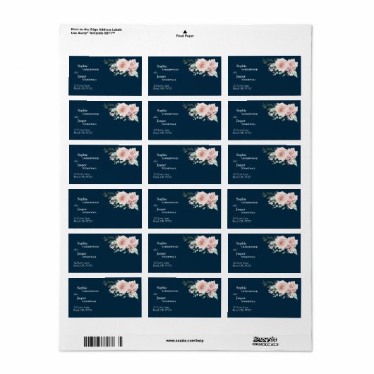 Blush Floral Navy Weddenschap Label (Full Sheet)