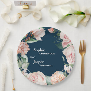 Blush Floral Navy Weddenschap Paper Borden Papieren Bordje