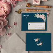 Blush Floral Navy Weddenschap Simple RSVP Card