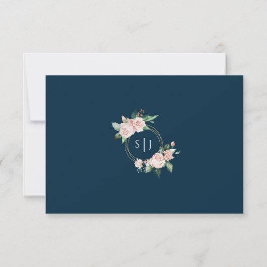 Blush Floral Navy Weddenschap Simple RSVP Card (Achterkant)