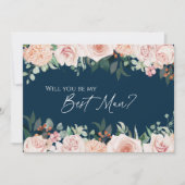 Blush Floral Navy Wedding Best Man proposal Kaart (Voorkant)