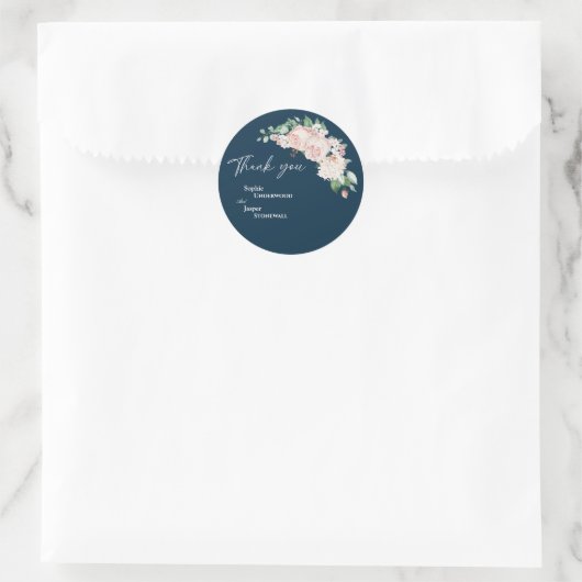 Blush Floral Navy Wedding Dank je Sticker (Tas)