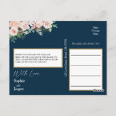 Blush Floral Navy Wedding Dank u Briefkaart (Achterkant)