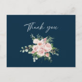 Blush Floral Navy Wedding Dank u Briefkaart (Voorkant)