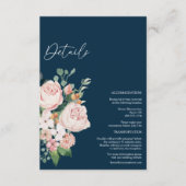 Blush Floral Navy Wedding Details Enclosure Kaart (Voorkant)