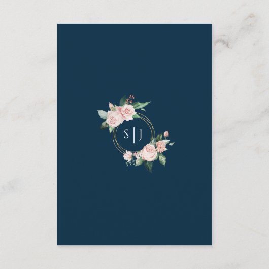 Blush Floral Navy Wedding Details Enclosure Kaart (Achterkant)