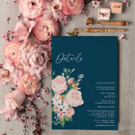 Blush Floral Navy Wedding Details Enclosure Kaart