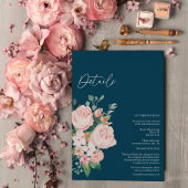Blush Floral Navy Wedding Details Enclosure Kaart
