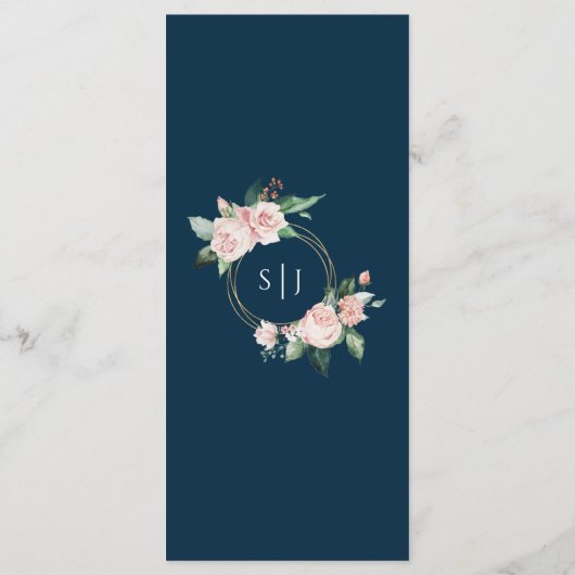 Blush Floral Navy Wedding Flat Menu (Achterkant)