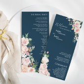 Blush Floral Navy Wedding Flat Program Programmakaart