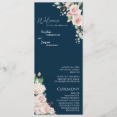 Blush Floral Navy Wedding Flat Program Programmakaart (Voorkant)
