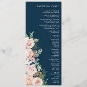 Blush Floral Navy Wedding Flat Program Programmakaart (Achterkant)