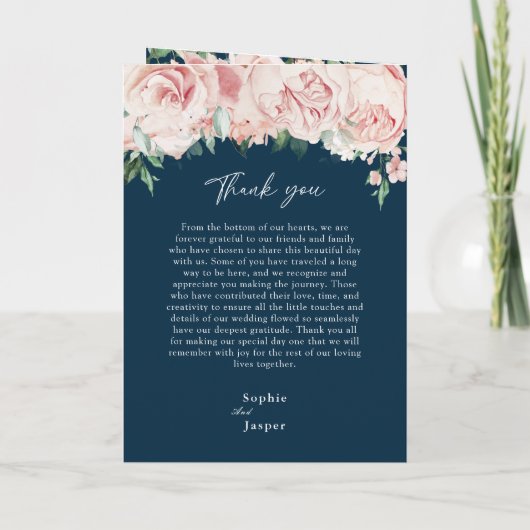 Blush Floral Navy Wedding Folded Programme Programma (Achterkant)