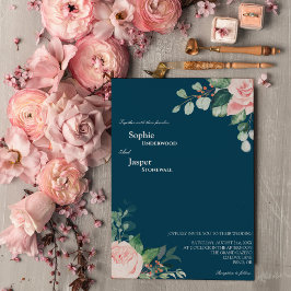 Blush Floral Navy Wedding Invitation Kaart