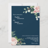 Blush Floral Navy Wedding Invitation Kaart (Voorkant)
