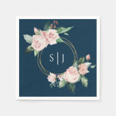 Blush Floral Navy Wedding Monogram Napkins Servet (Voorkant)