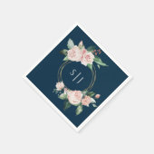 Blush Floral Navy Wedding Monogram Napkins Servet (Hoek)