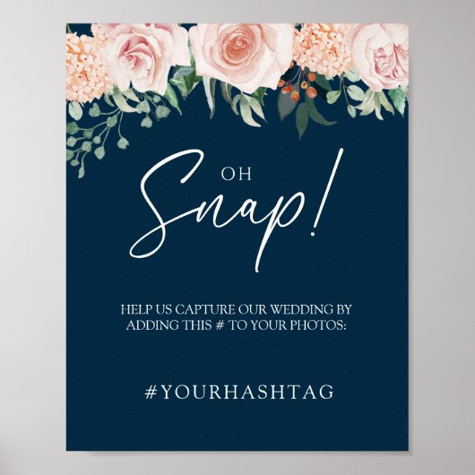 Blush Floral Navy Wedding Oh Snap Poster (Voorkant)