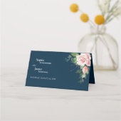 Blush Floral Navy Wedding Place Card Plaatskaartje (Achterkant)